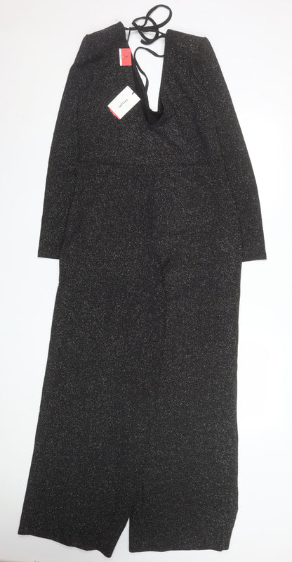 Lefties Women Black Sparkly Wide-Leg Jumpsuit L Shimmer Party Outfit