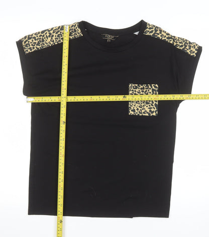 Lipsy Women’s Black Leopard Print Shoulder Pocket T-Shirt Size 10