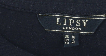 Lipsy Women’s Black Leopard Print Shoulder Pocket T-Shirt Size 10