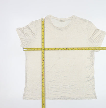 River Island Women Beige Viscose Short Sleeve Crew Neck T-Shirt Size 12