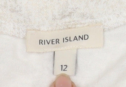 River Island Women Beige Viscose Short Sleeve Crew Neck T-Shirt Size 12
