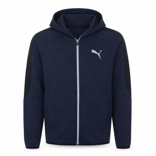 Front view of Puma Men's Blue Full Zip Hoodie, size S, Lightweight Sportswear