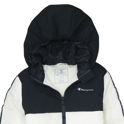 Champion Men's Black White Hooded Puffer Jacket Size L