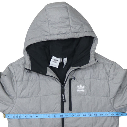 Adidas Mens Grey Hooded Puffer Jacket Size S Lightweight Winter Coat