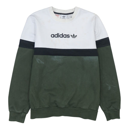 Adidas Boys Green & White Colourblock Crew Neck Sweatshirt Size 13-14 Years