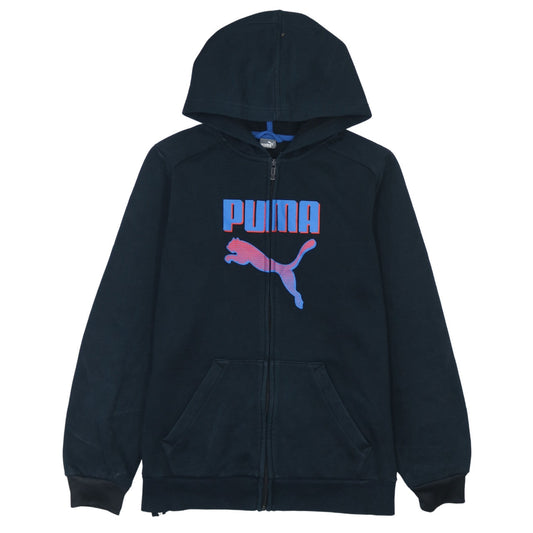 Puma Boys Black Full Zip Hoodie 15-16 Years Graphic Logo Fleece