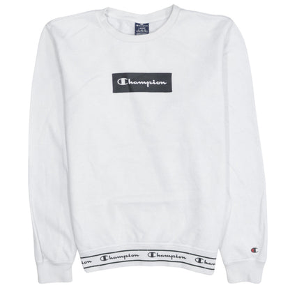 Champion Mens White Crew Neck Sweatshirt Large Cotton Blend Logo Style