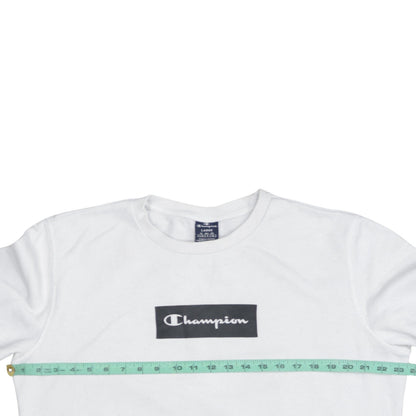 Champion Mens White Crew Neck Sweatshirt Large Cotton Blend Logo Style