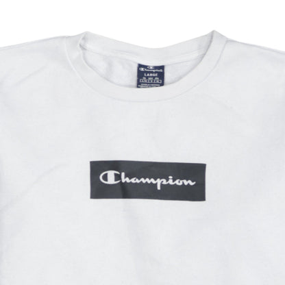 Champion Mens White Crew Neck Sweatshirt Large Cotton Blend Logo Style