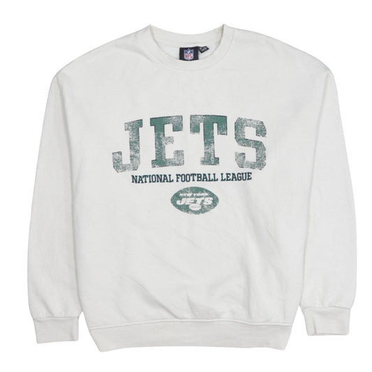 Primark NFL Women White Medium Pullover Sweatshirt Jets Graphic Print