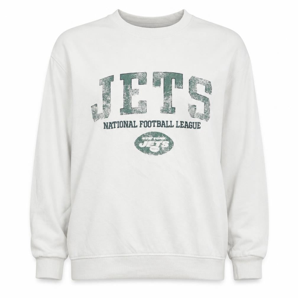 Primark NFL Women White Medium Pullover Sweatshirt Jets Graphic Print