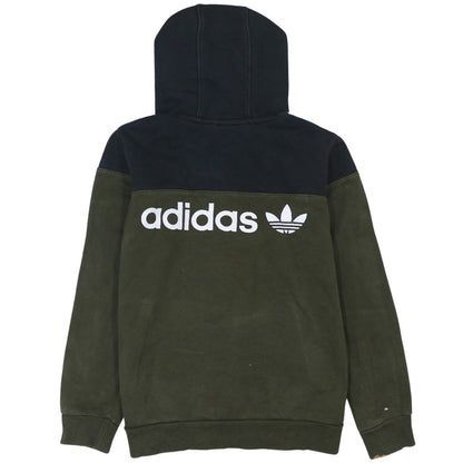 Adidas Boys Green Colourblock Pullover Hoodie 13-14 Years Hooded Sweatshirt