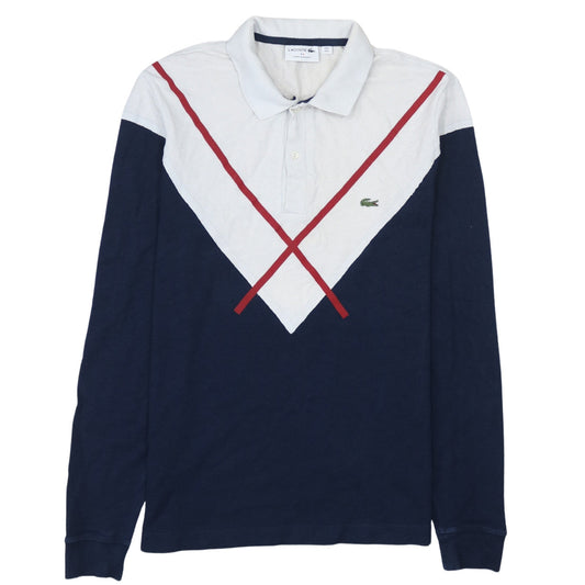Lacoste Men's Blue & White Colourblock Long Sleeve Polo Shirt L