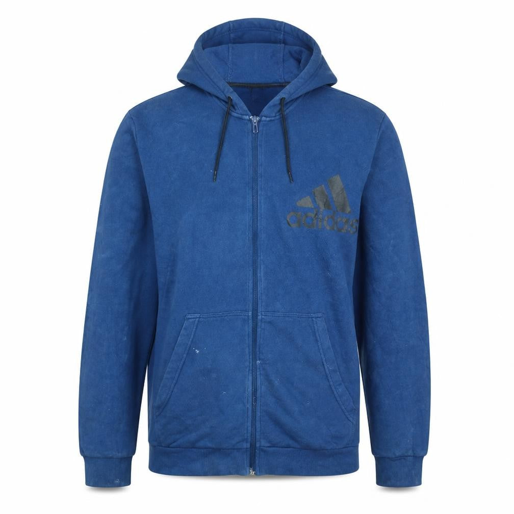 Front view of Adidas Men's Blue XL Full Zip Hoodie Sweatshirt Sportswear