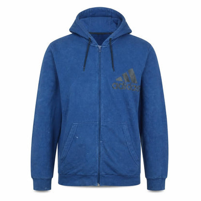 Front view of Adidas Men's Blue XL Full Zip Hoodie Sweatshirt Sportswear
