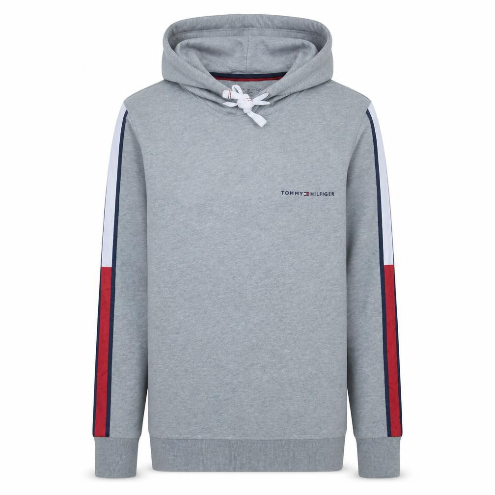 Tommy Hilfiger Men Grey M Pullover Hoodie with Logo Stripes
