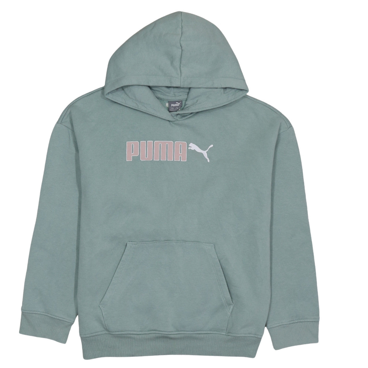 Puma Girls Green Pullover Hoodie 13-14 Years Logo Fleece Sweatshirt