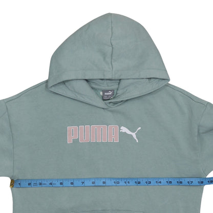 Puma Girls Green Pullover Hoodie 13-14 Years Logo Fleece Sweatshirt