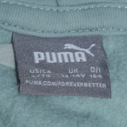 Puma Girls Green Pullover Hoodie 13-14 Years Logo Fleece Sweatshirt