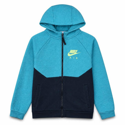 Front view of Nike boys’ blue full zip hoodie 12-13 years fleece lined sportswear