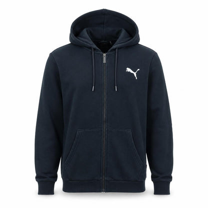 Front view of Puma Men's Black Full Zip Hoodie, size S, Fleece Sportswear