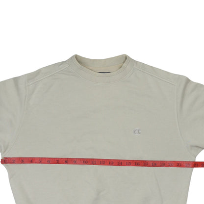 Champion Men's Beige Small Pullover Sweatshirt Crew Neck Embroidered Logo