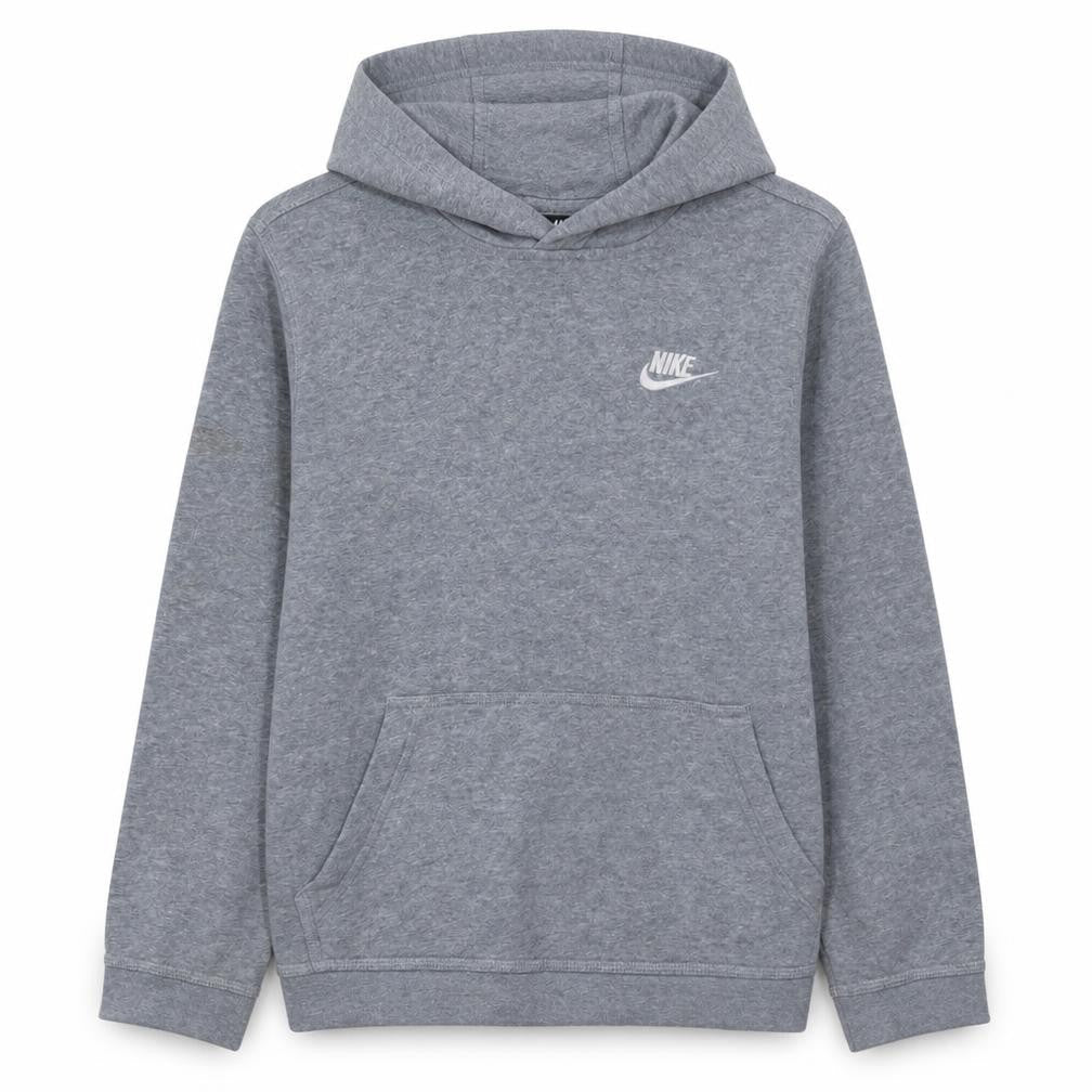 Front view of Nike boys’ grey pullover hoodie l 147-158cm cotton blend fleece sweatshirt