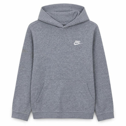 Front view of Nike boys’ grey pullover hoodie l 147-158cm cotton blend fleece sweatshirt