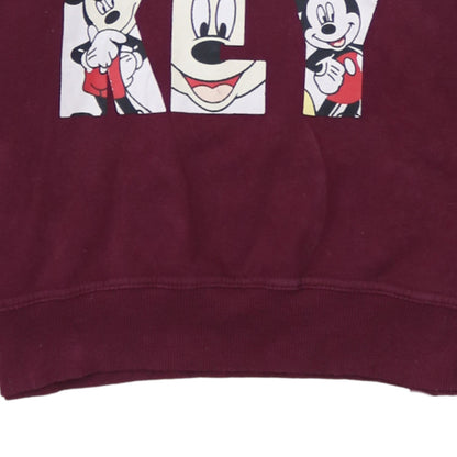 Disney Women Burgundy Mickey Mouse Pullover Hoodie Size 12