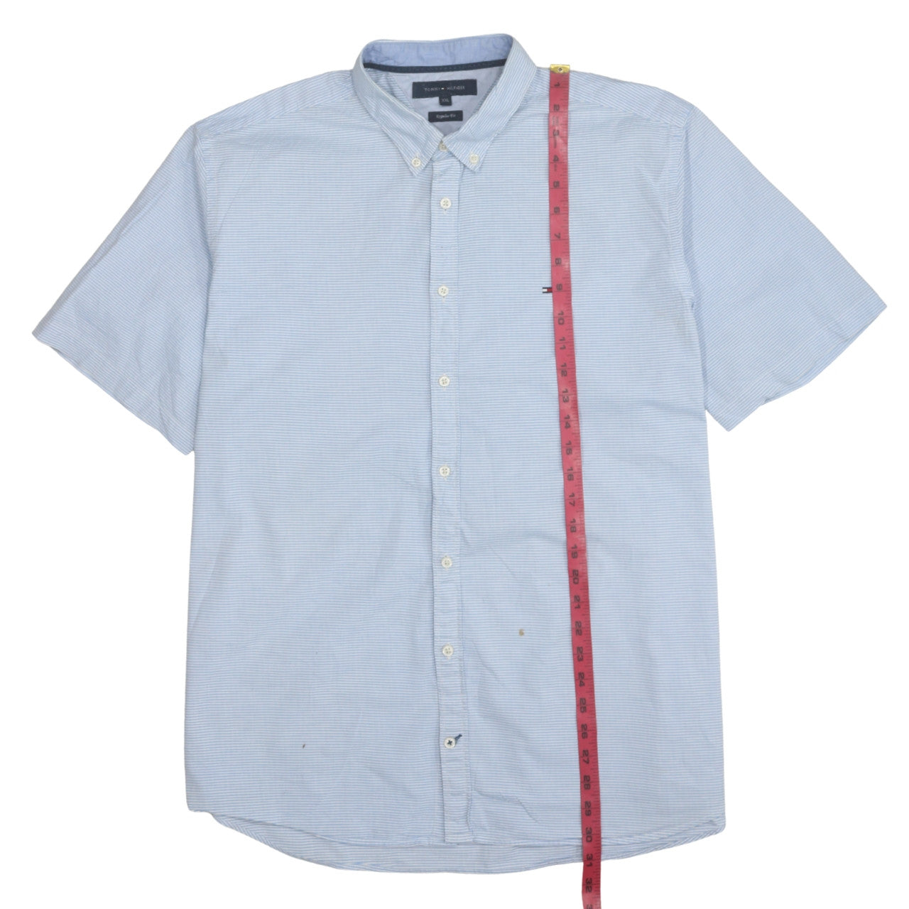 Tommy Hilfiger Men's Blue Striped 2XL Short Sleeve Button-Up Shirt