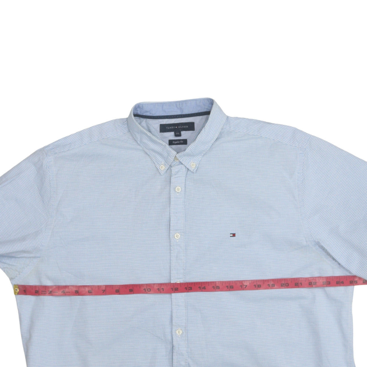 Tommy Hilfiger Men's Blue Striped 2XL Short Sleeve Button-Up Shirt