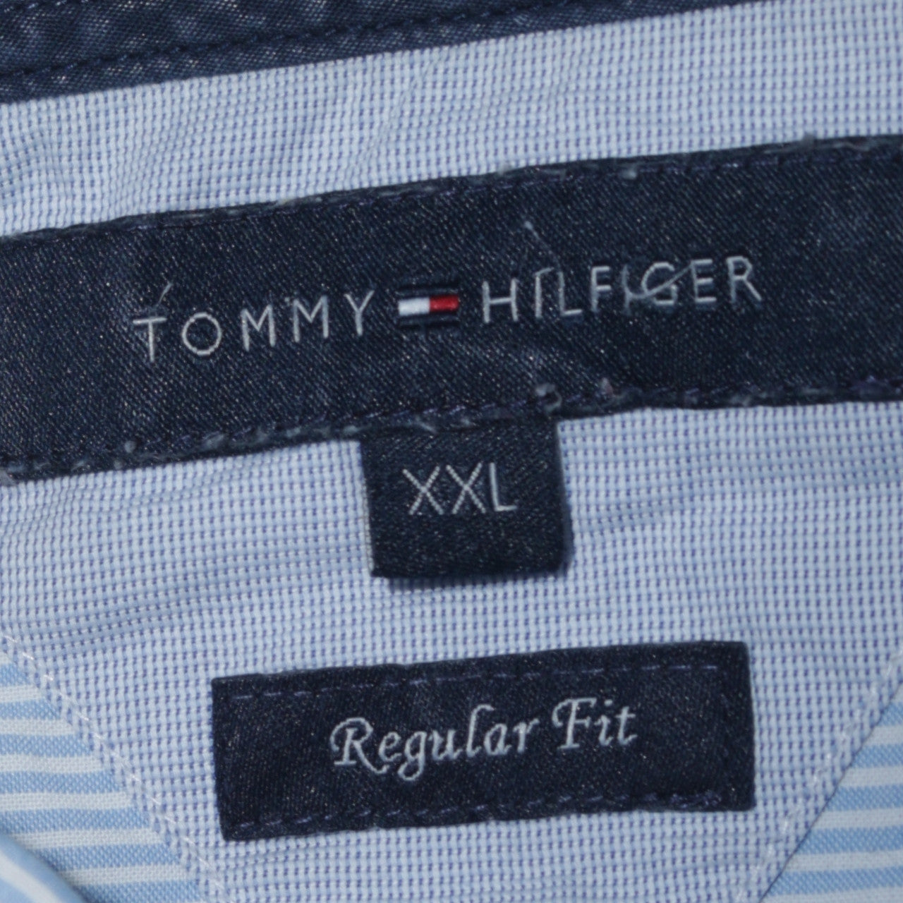 Tommy Hilfiger Men's Blue Striped 2XL Short Sleeve Button-Up Shirt