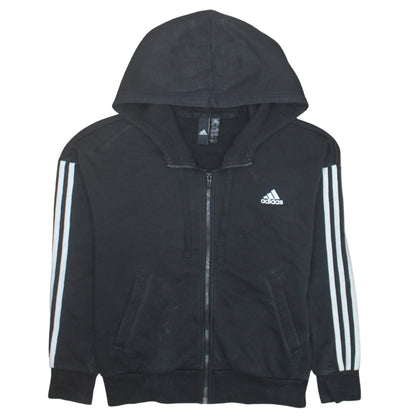 Adidas Women's Black Small Full Zip Hoodie with Striped Sleeves