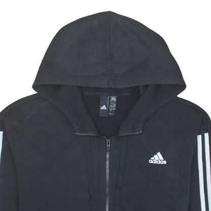 Adidas Women's Black Small Full Zip Hoodie with Striped Sleeves