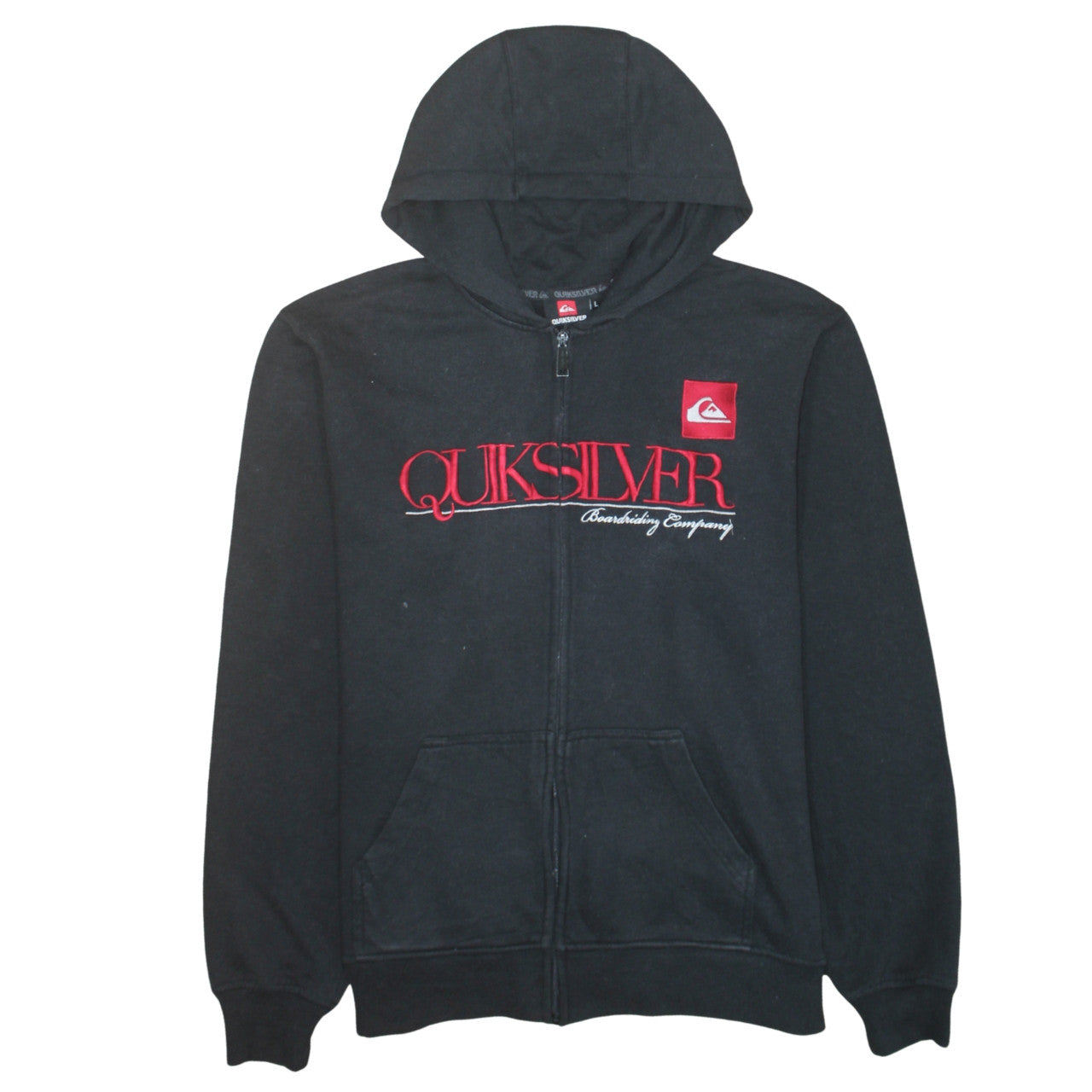 Quiksilver Men’s Black Full Zip Hoodie L Embroidered Surf Style