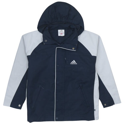 Adidas Boys Blue Colourblock Hooded Rain Coat 11-12 Years