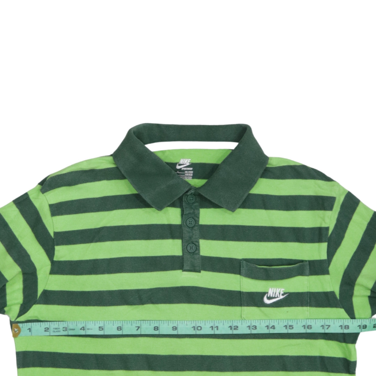 Nike Boys Green Striped Long Sleeve Polo Shirt Size 13-14 Years