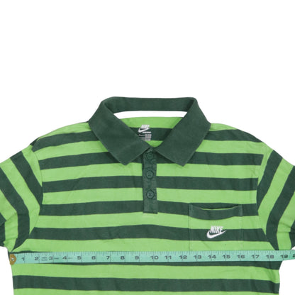 Nike Boys Green Striped Long Sleeve Polo Shirt Size 13-14 Years