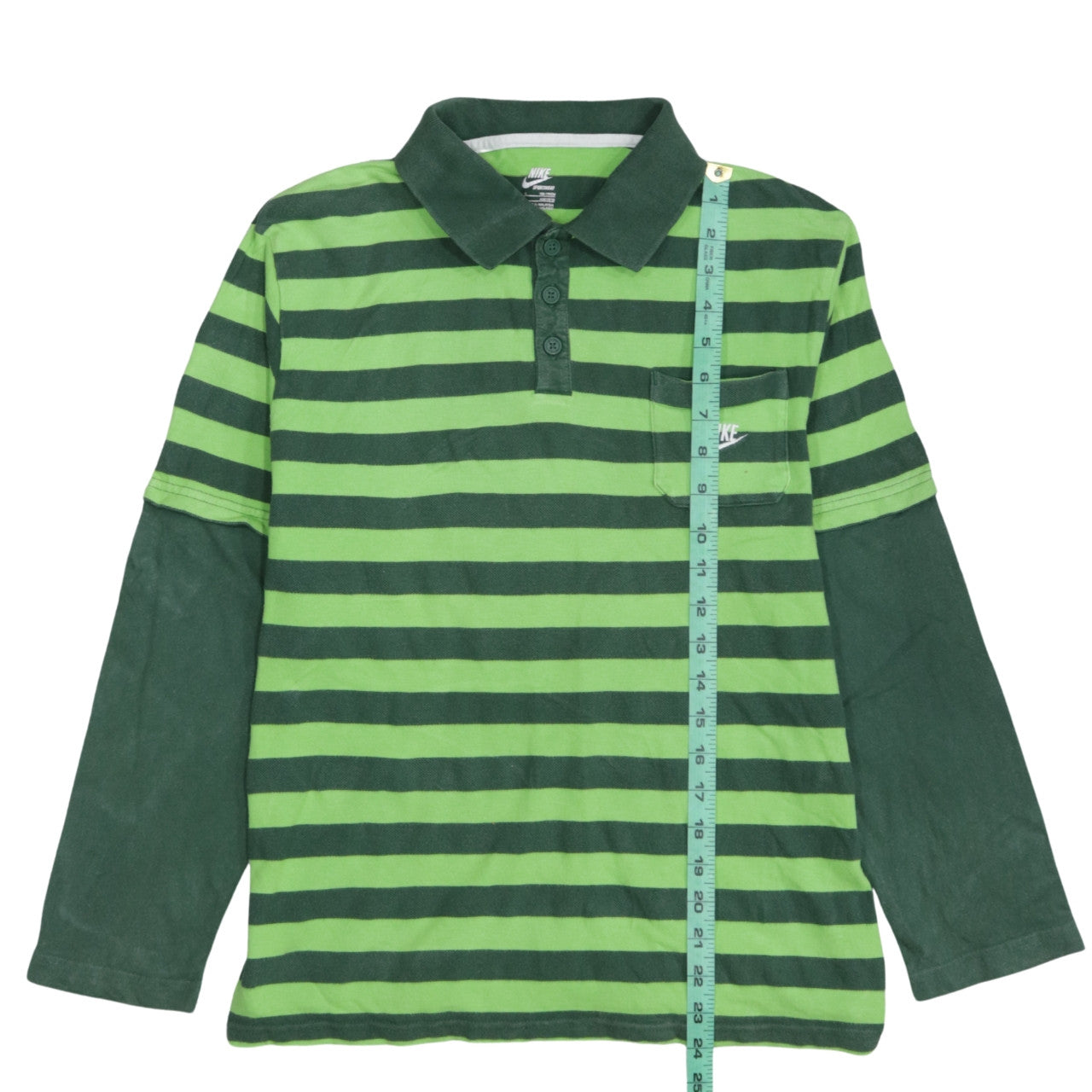Nike Boys Green Striped Long Sleeve Polo Shirt Size 13-14 Years
