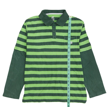 Nike Boys Green Striped Long Sleeve Polo Shirt Size 13-14 Years
