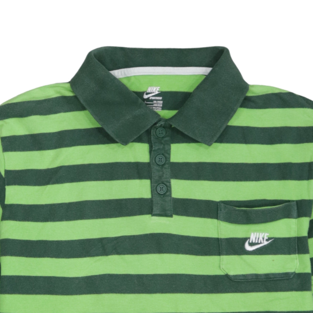 Nike Boys Green Striped Long Sleeve Polo Shirt Size 13-14 Years