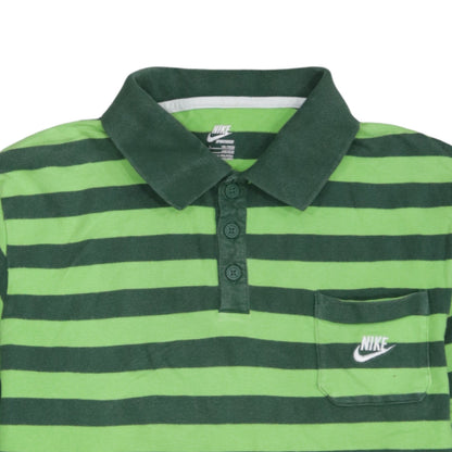 Nike Boys Green Striped Long Sleeve Polo Shirt Size 13-14 Years