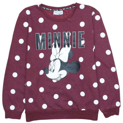 Disney Women Burgundy Minnie Mouse Polka Dot Pullover Sweatshirt L
