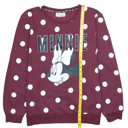 Disney Women Burgundy Minnie Mouse Polka Dot Pullover Sweatshirt L