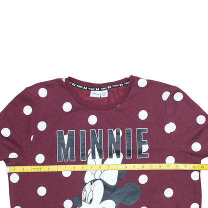 Disney Women Burgundy Minnie Mouse Polka Dot Pullover Sweatshirt L