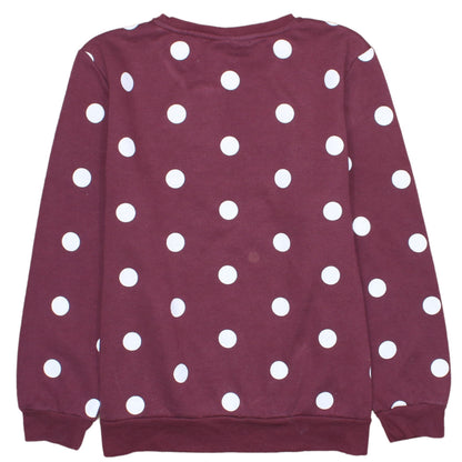 Disney Women Burgundy Minnie Mouse Polka Dot Pullover Sweatshirt L