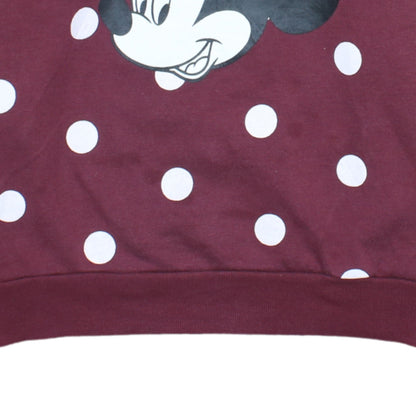 Disney Women Burgundy Minnie Mouse Polka Dot Pullover Sweatshirt L