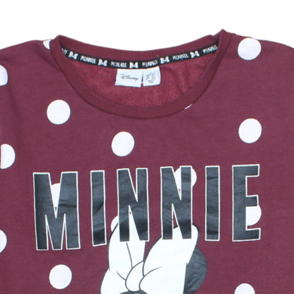 Disney Women Burgundy Minnie Mouse Polka Dot Pullover Sweatshirt L
