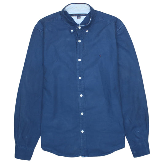 Tommy Hilfiger Men's Blue Cotton Regular Fit Long Sleeve Button-Up Shirt M