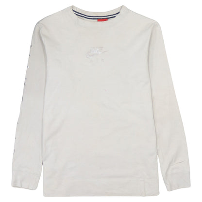 Nike Men Beige XS Cotton Crew Neck Long Sleeve Pullover Sweatshirt